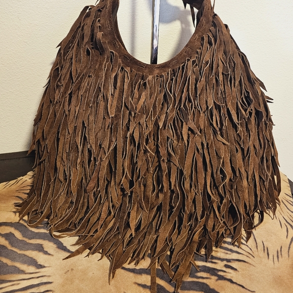 MOTIF 56 Chocolate Brn Suede Fringe Handbag EUC Vintage - Picture 3 of 7